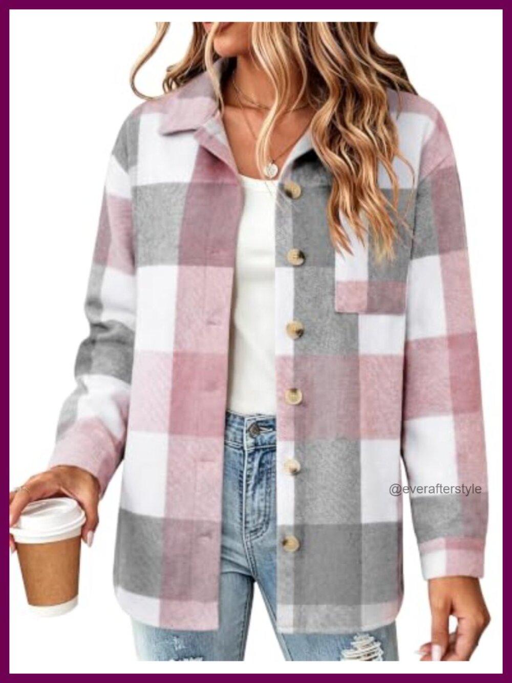 Women's Flannel Shacket Plaid Button Down Long Sleeve Shirt